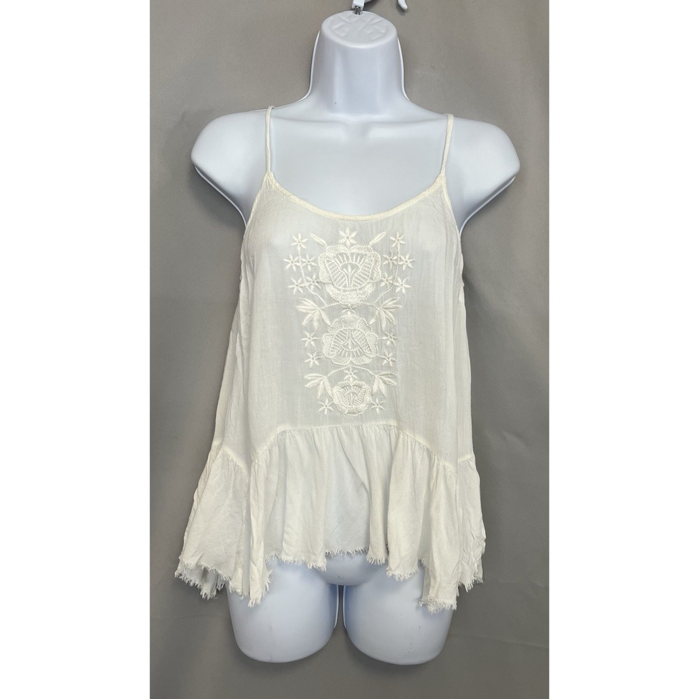 En Crème Baby Doll Top Tank Sz Small White Embroidered Ruffle Women's
